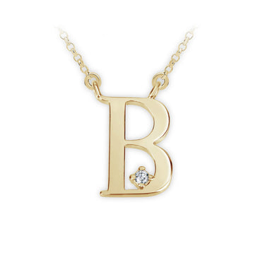 Zlatý dámský náhrdelník DF 4507, písmenko B, žluté zlato, s briliantem