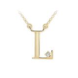 Zlatý dámský náhrdelník DF 4517, žluté zlato, písmeno L, s řetízkem a briliantem