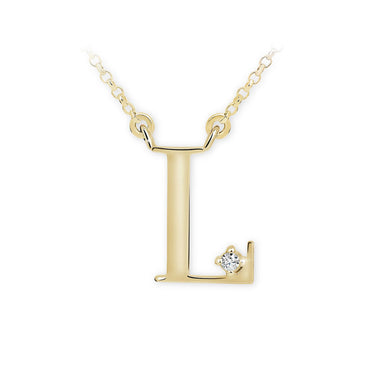 Zlatý dámský náhrdelník DF 4517, žluté zlato, písmeno L, s řetízkem a briliantem