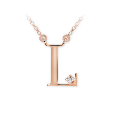 Zlatý dámský náhrdelník DF 4517, písmeno L, růžové zlato, s řetízkem a briliantem