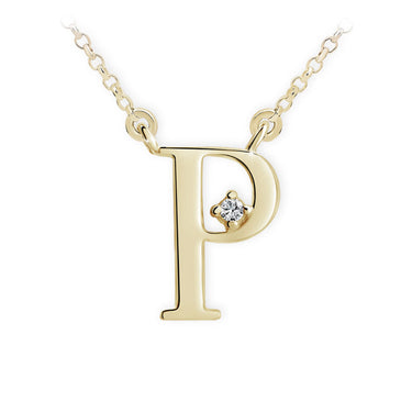 Zlatý dámský náhrdelník DF 4521, písmenko P, žluté zlato, s řetízkem a briliantem