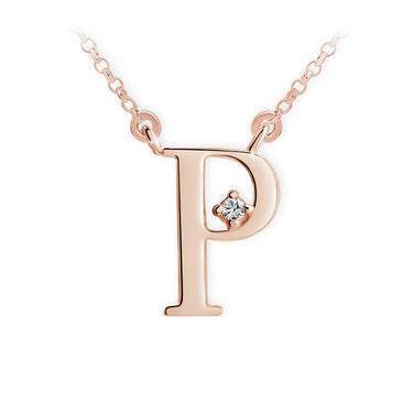 Zlatý dámský náhrdelník DF 4521, písmenko P, růžové zlato, s řetízkem a briliantem