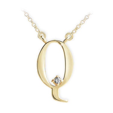 Zlatý dámský náhrdelník DF 4522, písmenko Q, žluté zlato, s řetízkem a briliantem