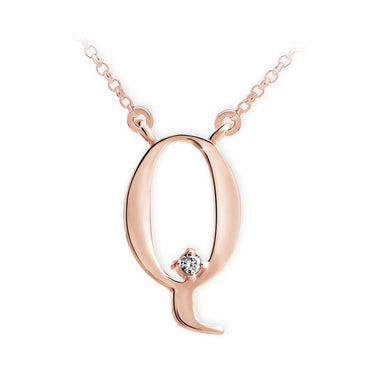Zlatý dámský náhrdelník DF 4522, písmenko Q, růžové zlato, s řetízkem a briliantem