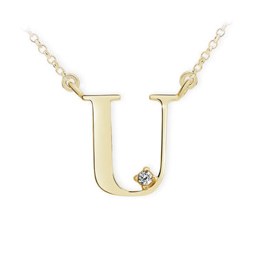 Zlatý dámský náhrdelník DF 4526, písmenko U,  žluté zlato, s řetízkem a briliantem