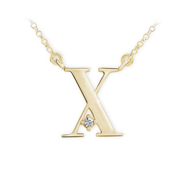 Zlatý dámský náhrdelník DF 4529, písmenko X, žluté zlato, s řetízkem a briliantem
