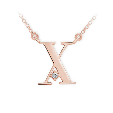 Zlatý dámský náhrdelník DF 4529, písmenko X, růžové zlato, s řetízkem a briliantem