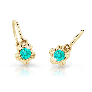 Dětské náušnice Danfil C2158 ze žlutého zlata s kamínkem Mint Green, zapínání brizura