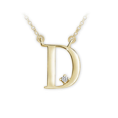Zlatý dámský náhrdelník DF 4509, písmeno D, žluté zlato, s briliantem