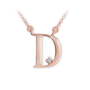 Zlatý dámský náhrdelník DF 4509, písmeno D, růžové zlato, s briliantem