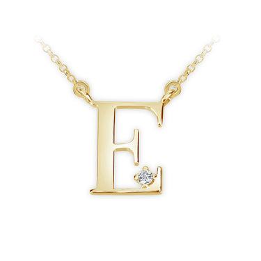 Zlatý dámský náhrdelník DF 4510, písmenko E,  žluté zlato, s řetízkem a briliantem