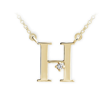 Zlatý dámský náhrdelník DF 4513, písmenko H, žluté zlato, s řetízkem a briliantem