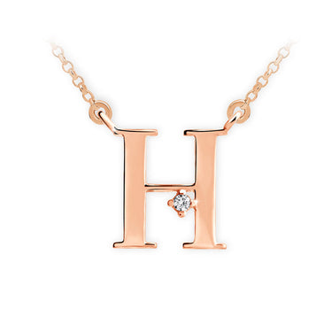 Zlatý dámský náhrdelník DF 4513, písmenko H, růžové zlato, s řetízkem a briliantem