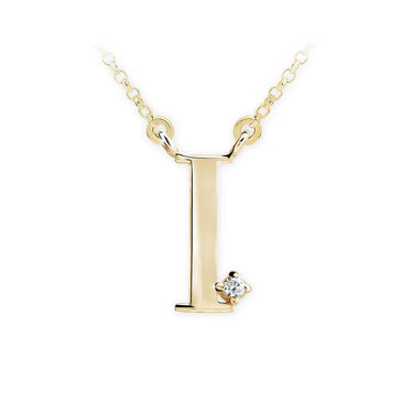 Zlatý dámský náhrdelník DF 4514, písmeno I,  žluté zlato, s řetízkem a briliantem