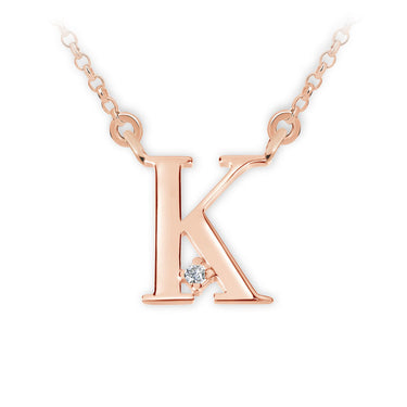 Zlatý dámský náhrdelník DF 4516, písmenko K, růžové zlato, s řetízkem a briliantem