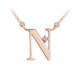 Zlatý dámský náhrdelník DF 4519, písmeno N, růžové zlato, s řetízkem a briliantem
