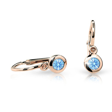 Dětské náušnice Danfil C1537 z růžového zlata s kamínkem Arctic Blue, zapínání brizura