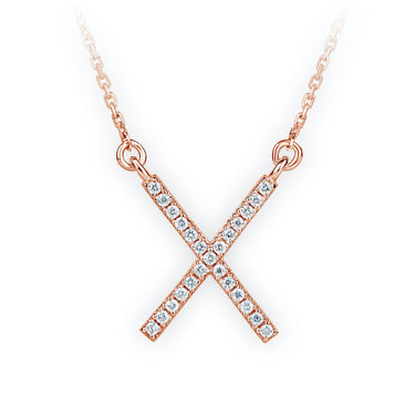 Zlatý dámský náhrdelník DF 4135, růžové zlato, s řetízkem a brilianty