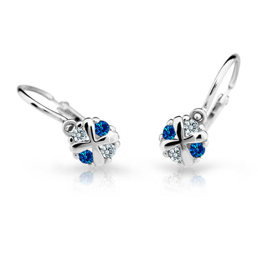 Dětské náušnice Danfil C2153 z bílého zlata s kamínky Dark Blue, zapínání brizura