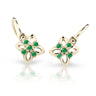 Dětské náušnice Danfil kytičky C2215 ze žlutého zlata s kamínky Emerald Green, zapínání brizura