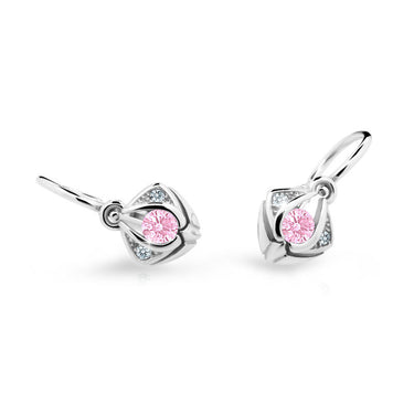 Dětské náušnice Danfil C2217 z bílého zlata s kamínkem Pink, zapínání brizura