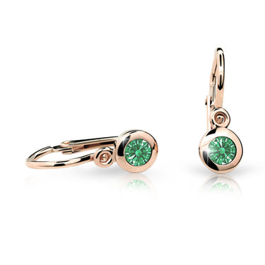 Dětské náušnice Danfil C1537 z růžového zlata s kamínkem Emerald Green, zapínání brizura