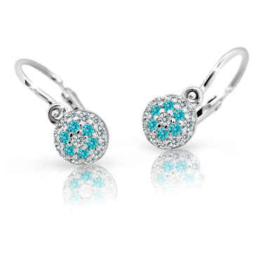 Dětské náušnice Danfil C2150 z bílého zlata s kamínky Mint Green, zapínání brizura