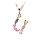 Zlatý přívěsek ve tvaru písmene U, DF 4806, růžové zlato, barevné kameny