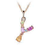 Zlatý přívěsek ve tvaru písmene Y, DF 4810, růžové zlato, barevné kameny