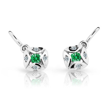 Dětské náušnice Danfil C2250 z bílého zlata s kamínkem Emerald Green, zapínání brizura