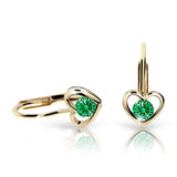 Dětské náušnice Danfil srdíčka C1943 ze žlutého zlata s kamínkem Emerald Green, zapínání klapka