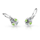 Dětské náušnice Danfil C2153 z bílého zlata s kamínky Peridot Green, zapínání brizura