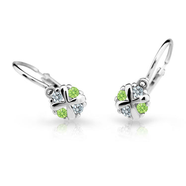 Dětské náušnice Danfil C2153 z bílého zlata s kamínky Peridot Green, zapínání brizura