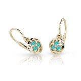 Dětské náušnice Danfil C2252 ze žlutého zlata s kamínky Mint Green, zapínání brizura