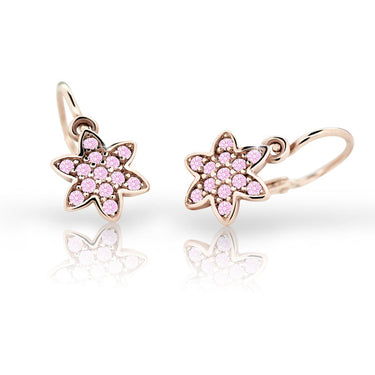 Dětské náušnice Danfil kytičky C2206 z růžového zlata s kamínky Pink, zapínání brizura