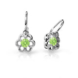 Dětské náušnice Danfil kytičky C1947 z bílého zlata s kamínkem Peridot Green, zapínání brizura