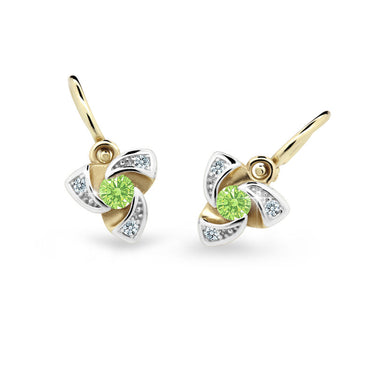 Dětské náušnice Danfil C2203 ze žlutého zlata s kamínkem Peridot Green, zapínání brizura