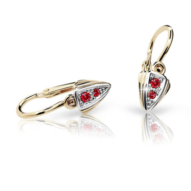 Dětské náušnice Danfil C1899 ze žlutého zlata s kamínky Ruby Dark, zapínání brizura