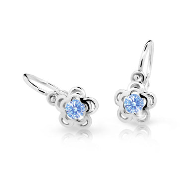 Dětské náušnice Danfil kytičky C2204 z bílého zlata s kamínkem Arctic Blue, zapínání brizura