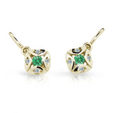 Dětské náušnice Danfil C2250 ze žlutého zlata s kamínkem Emerald Green, zapínání brizura