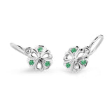 Dětské náušnice Danfil kytičky C2230 z bílého zlata s kamínky Emerald Green, zapínání brizura