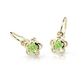Dětské náušnice Danfil kytičky C2204 ze žlutého zlata s kamínkem Peridot Green, zapínání brizura