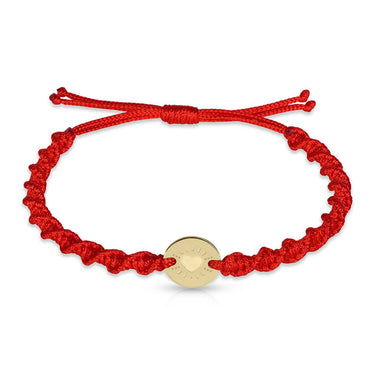 Náramek zlatá placička s červenou šňůrkou Danfil DLB/BLL009, žluté zlato