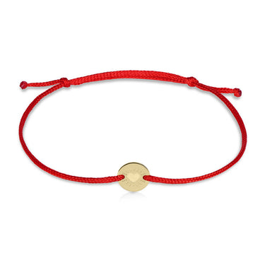 Náramek zlatá placička s červenou šňůrkou Danfil DLB/BLL010, žluté zlato