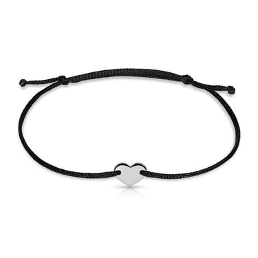 Náramek zlaté srdce s černou šňůrkou Danfil DLB/BLL008, bílé zlato