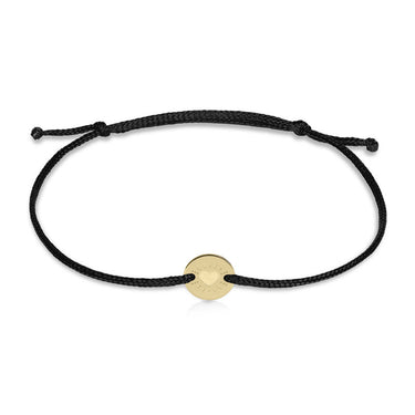 Náramek zlatá placička s černou šňůrkou Danfil DLB/BLL010, žluté zlato