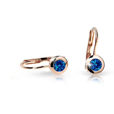 Dětské náušnice Danfil C1537 z růžového zlata s kamínkem Dark Blue, zapínání klapka