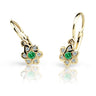 Dětské náušnice Danfil kytičky C2149 ze žlutého zlata s kamínkem Emerald Green, zapínání brizura