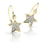 Dětské náušnice Danfil hvězdičky C2228 ze žlutého zlata s kamínky White, zapínání brizura