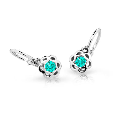 Dětské náušnice Danfil kytičky C2179 z bílého zlata s kamínkem Mint Green, zapínání brizura